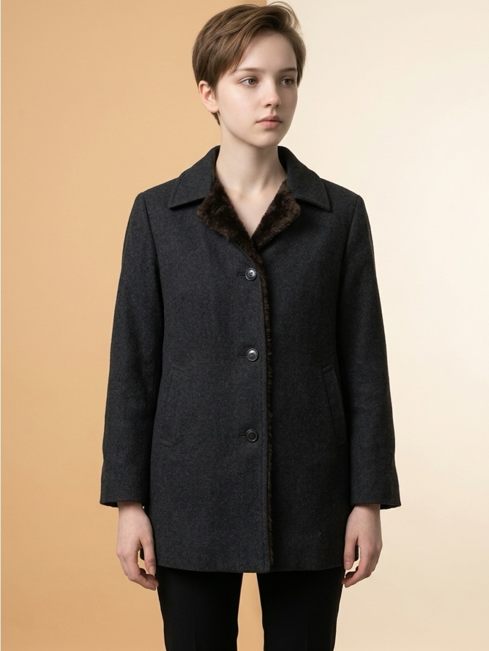 Vintage Antelope Classic Fur Lined Dark Gray Blazer Coat size XS